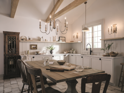 Kitchen table and chandelier