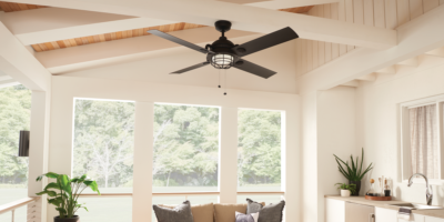 Kichler ceiling fan in sunroom