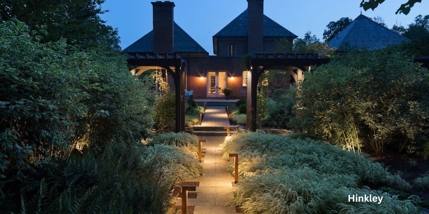 Pathway lights leading up to a home.