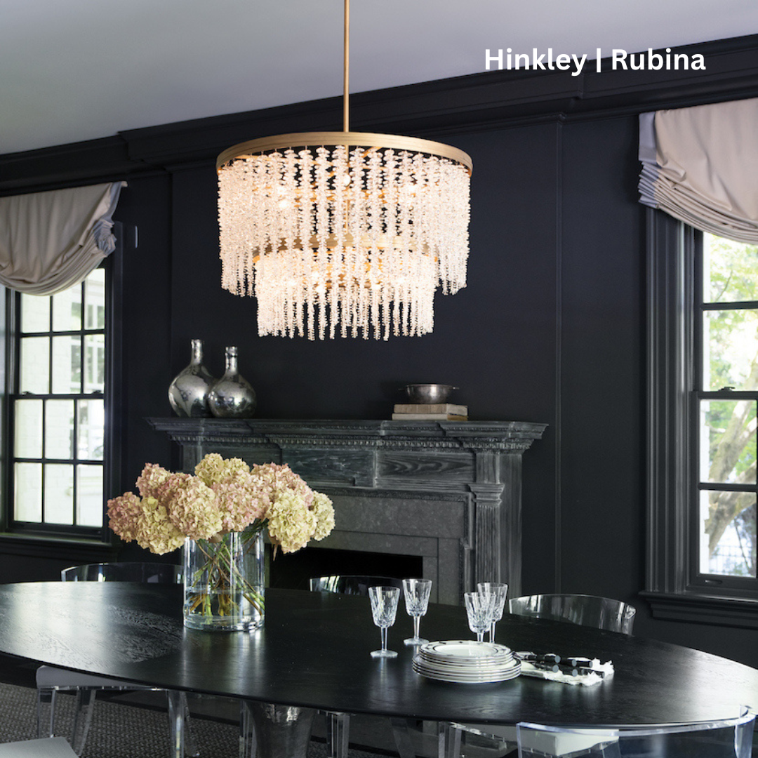 Traditional tiered chandelier with individual strands of crystal.