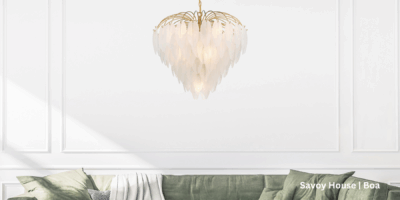 Chandelier made of frosted glass feathers.