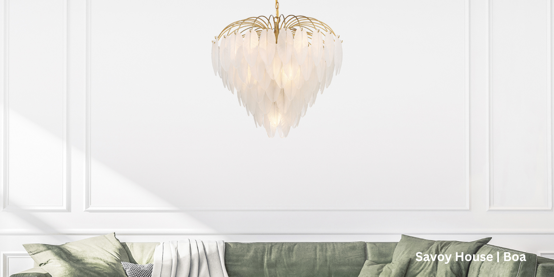 Chandelier made of frosted glass feathers.