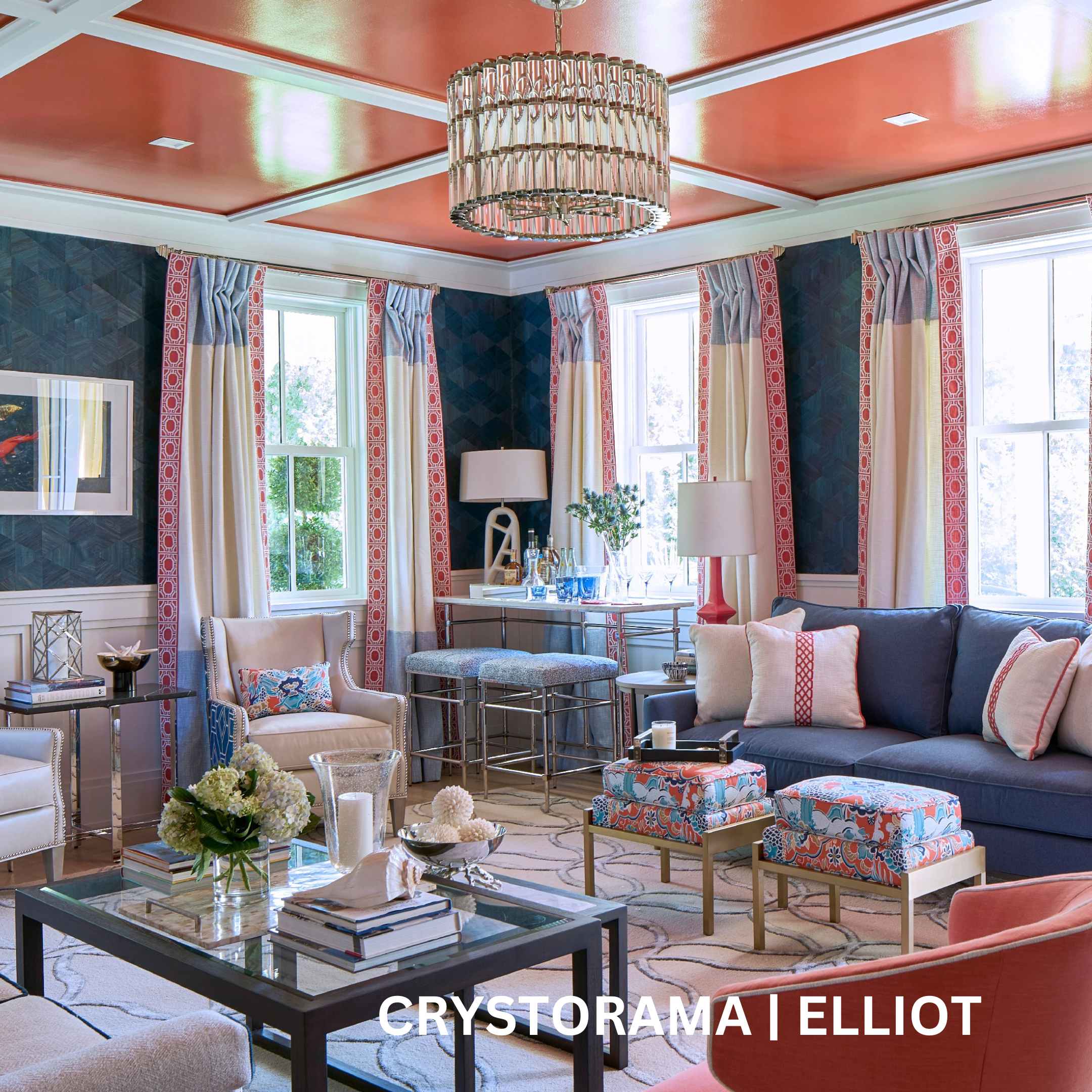 Chandelier made of chunky Lucite rods with a polished nickel frame.