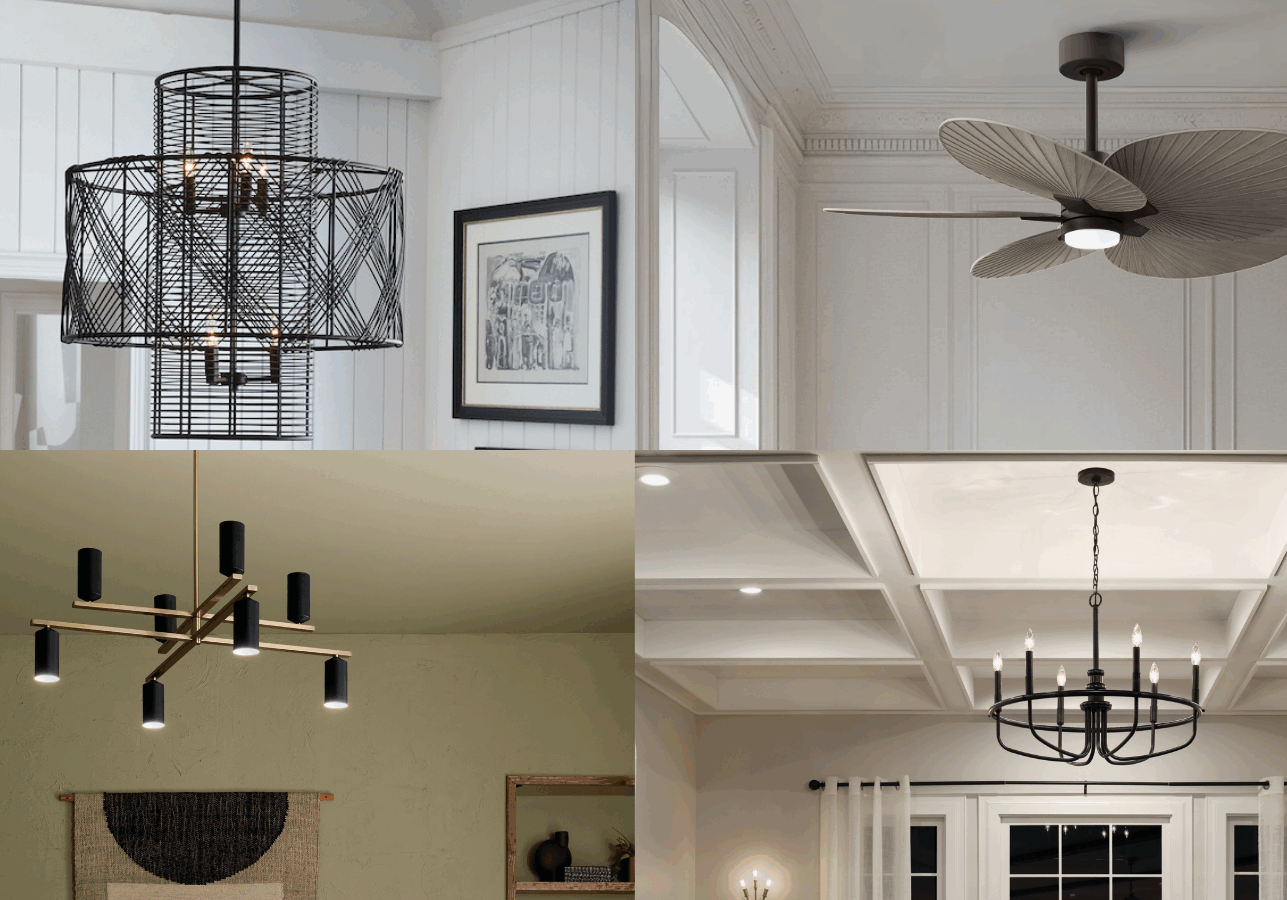 4 different light fixtures showcasing a variety of styles.