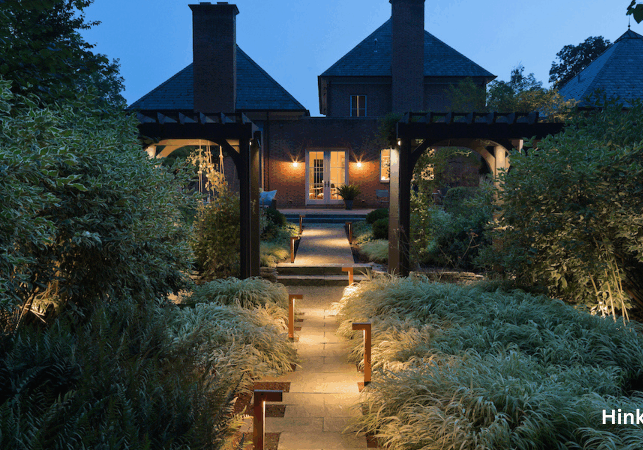 Pathway lights leading up to a home.